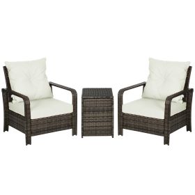3 Piece Patio Furniture, PE Wicker Storage Table & Chairs, Beige (Option: Beige-730x720x420 mm)