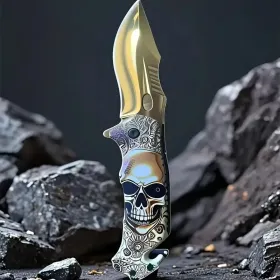 Portable Folding Knife For Camping, Hunting, Fishing, Hiking. With Broken Glass Function, Pocket Clip. A Gift For My Father. (Option: Golden)
